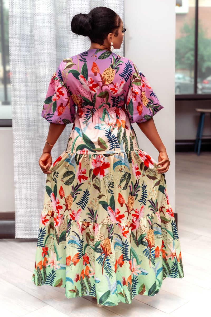 Tropical Bliss Tie-Front Maxi Dress