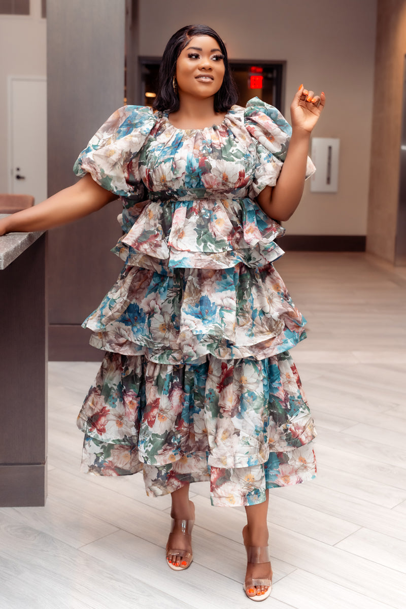 Floral Cascade Ruffle Maxi Dress