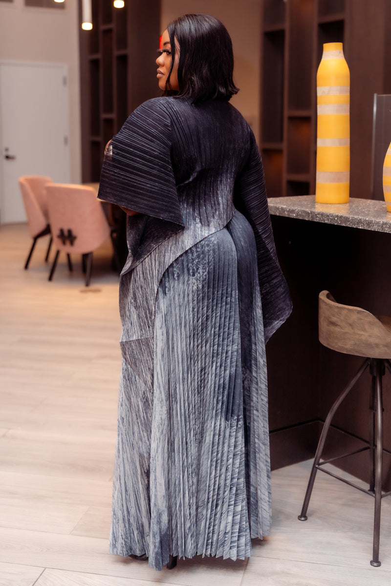 Miyake Pleated Pant & Top Set – Charcoal Ombre
