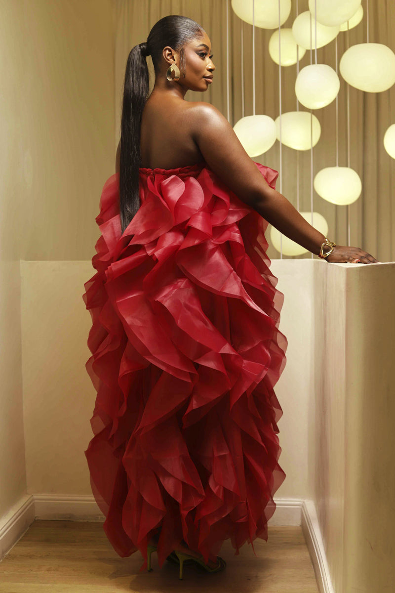Nia Scarlet Ruffle One-Shoulder Maxi Dress