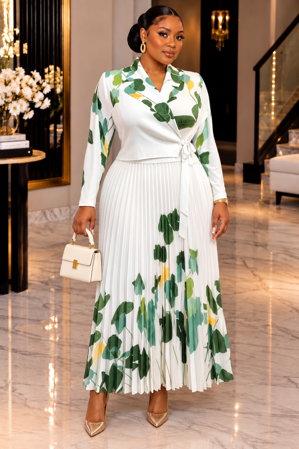 MAYA MEYIKE LUXE FLORAL PLEATED SKIRT SET