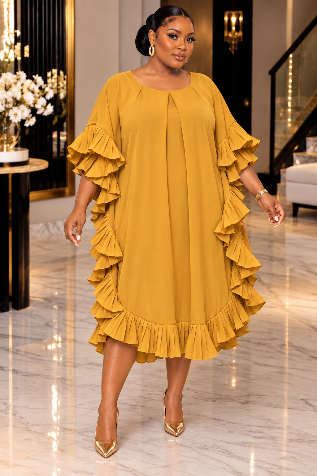 RUBY LUXE RUFFLE KAFTAN DRESS
