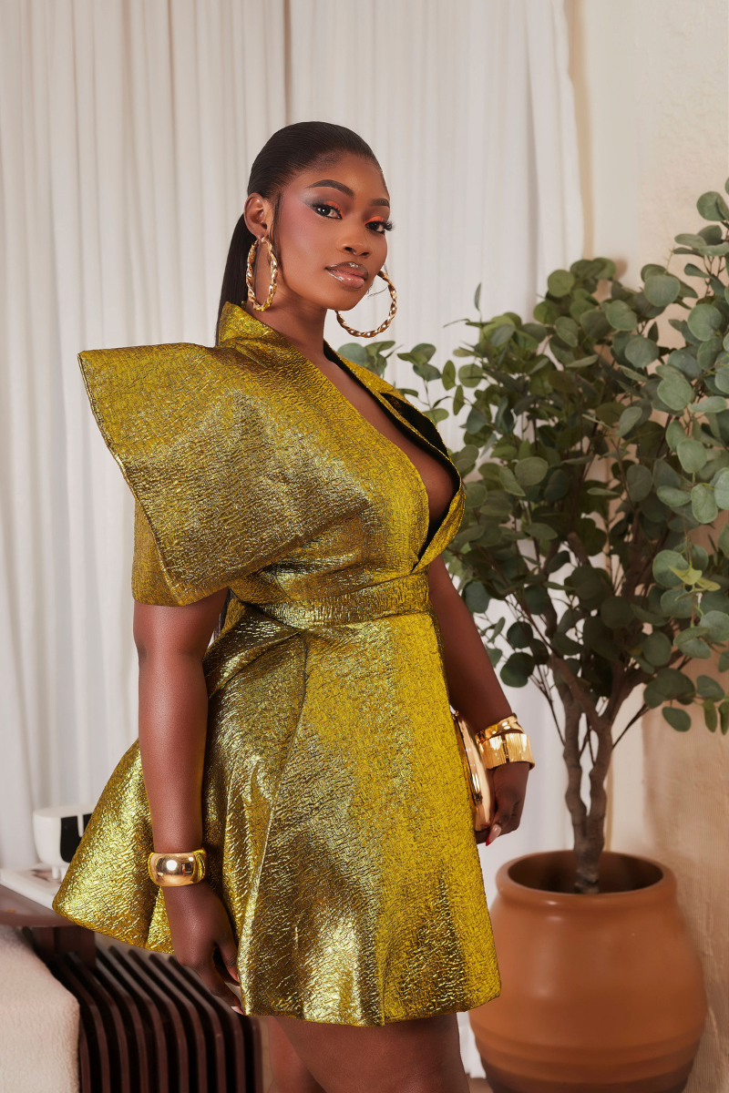 Amani Luxe golden shimmer Mini dress