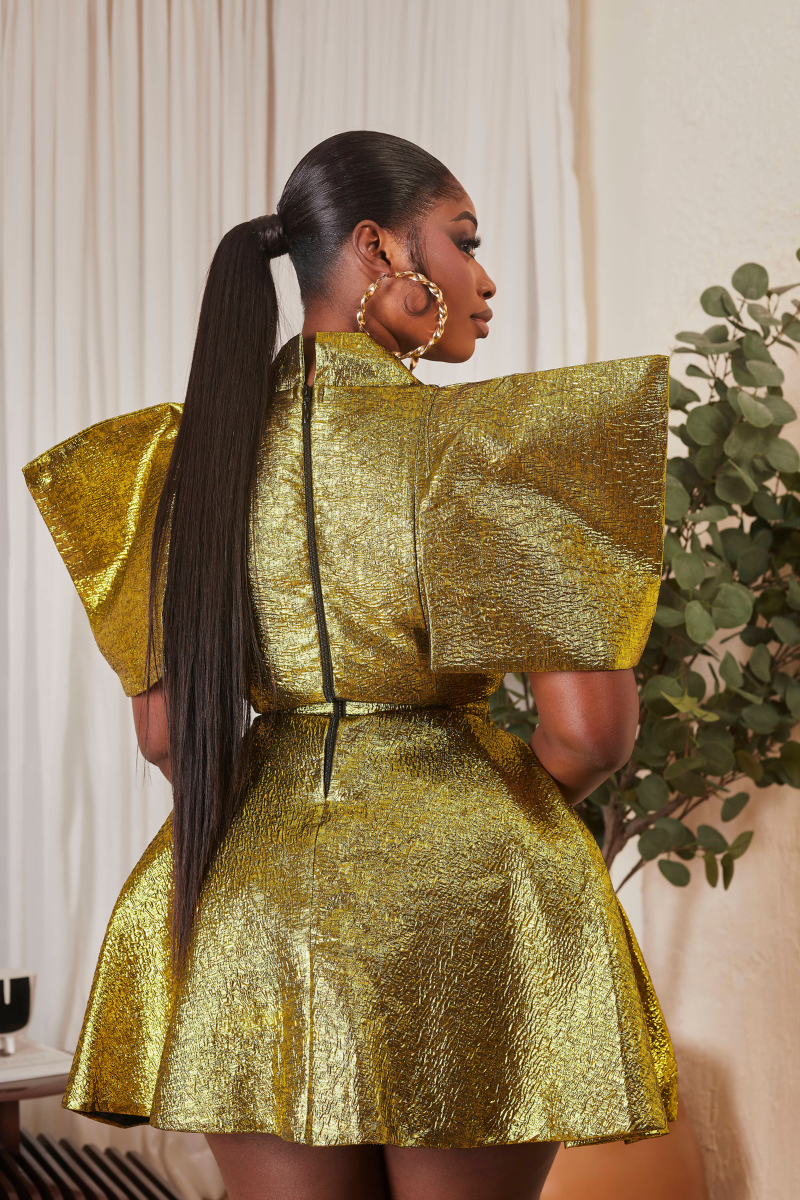 Amani Luxe golden shimmer Mini dress