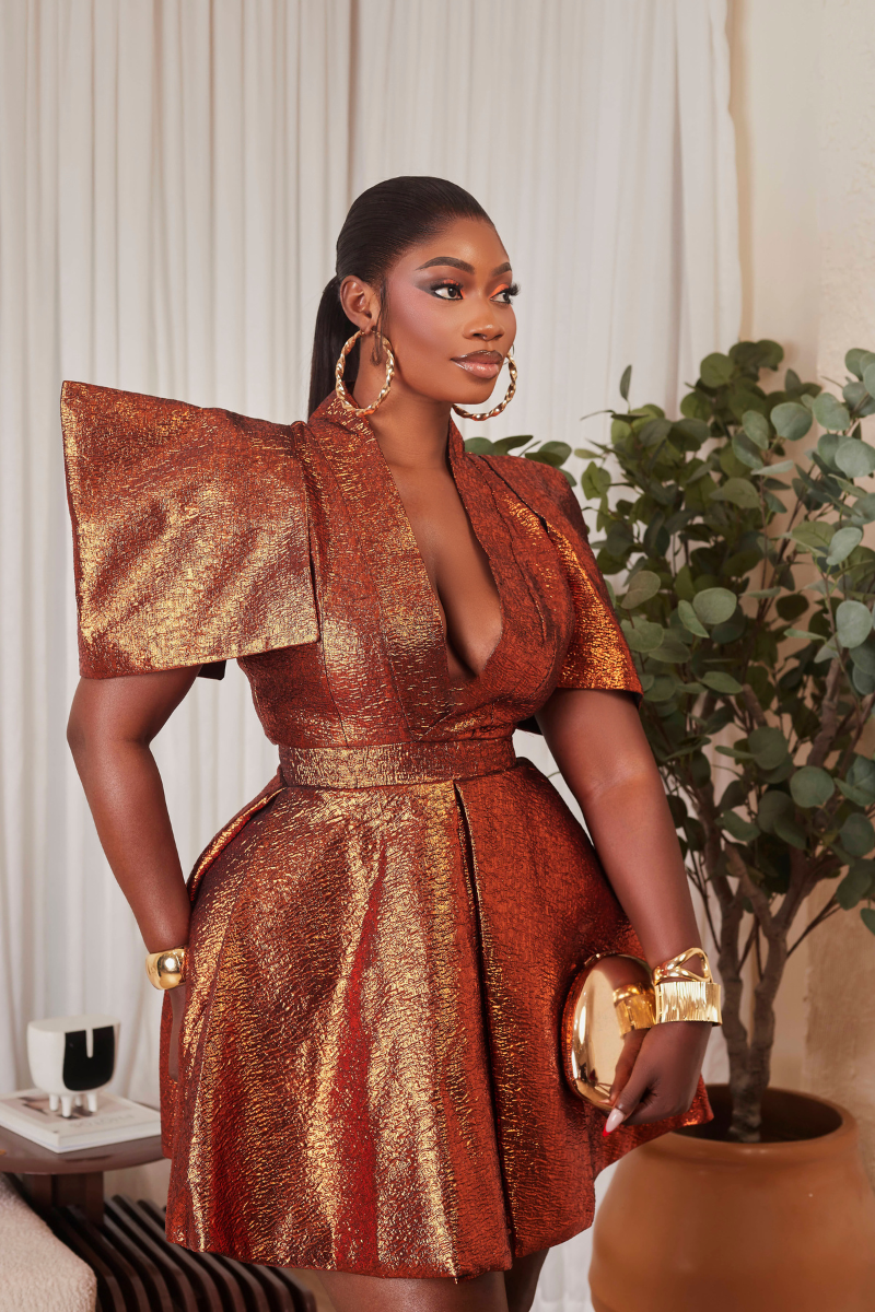 Amani Metallic bronze-gold dress