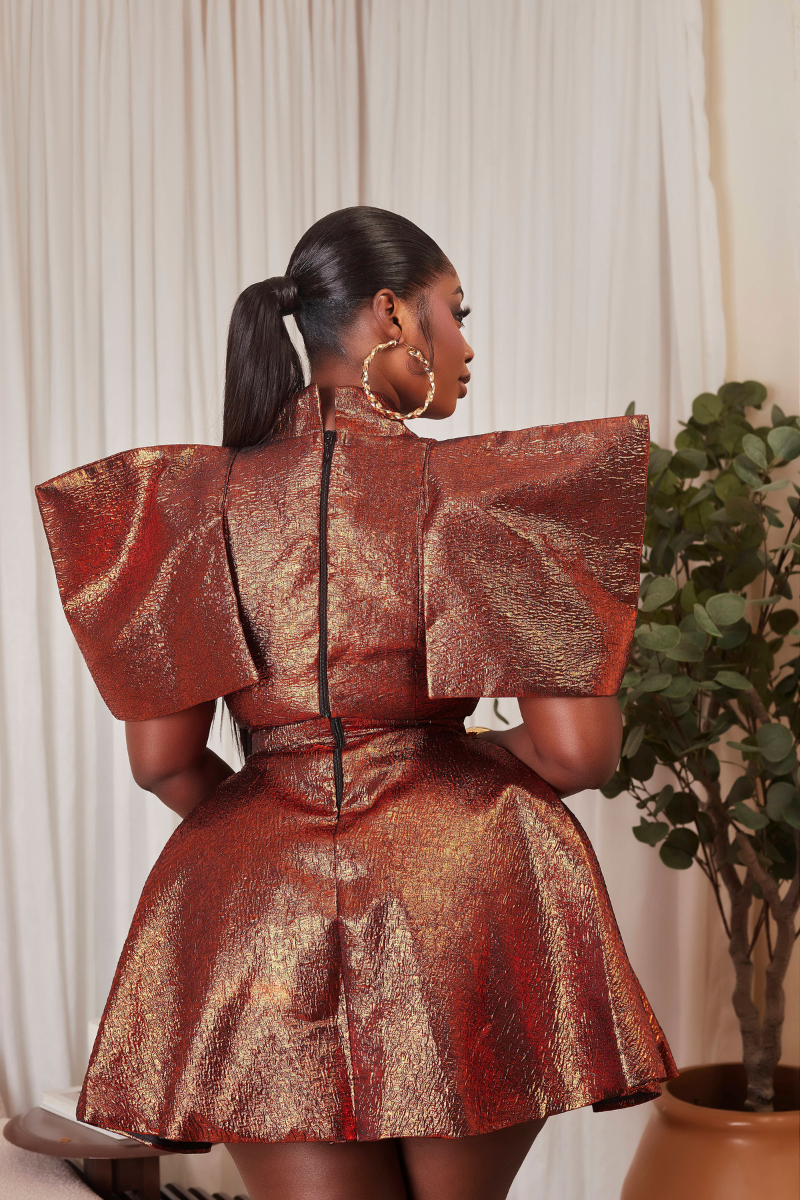 Amani Metallic bronze-gold dress