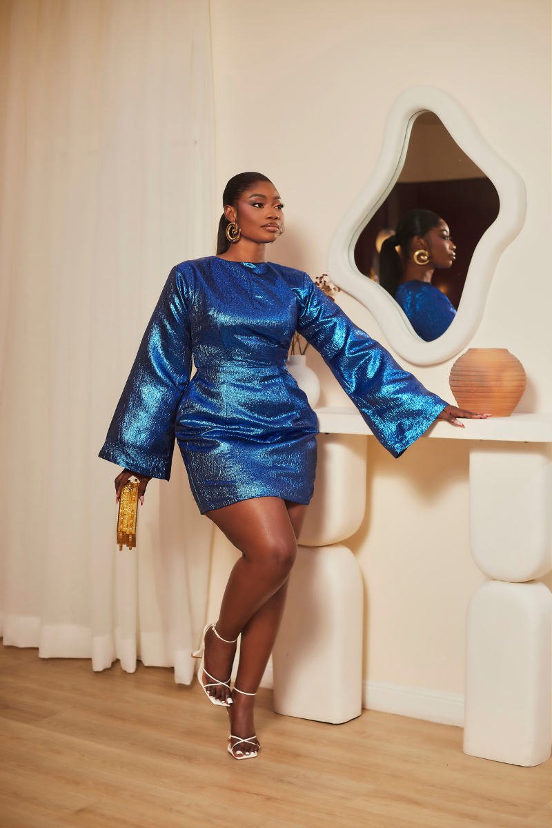 Azure Luxe Metallic Mini Dress