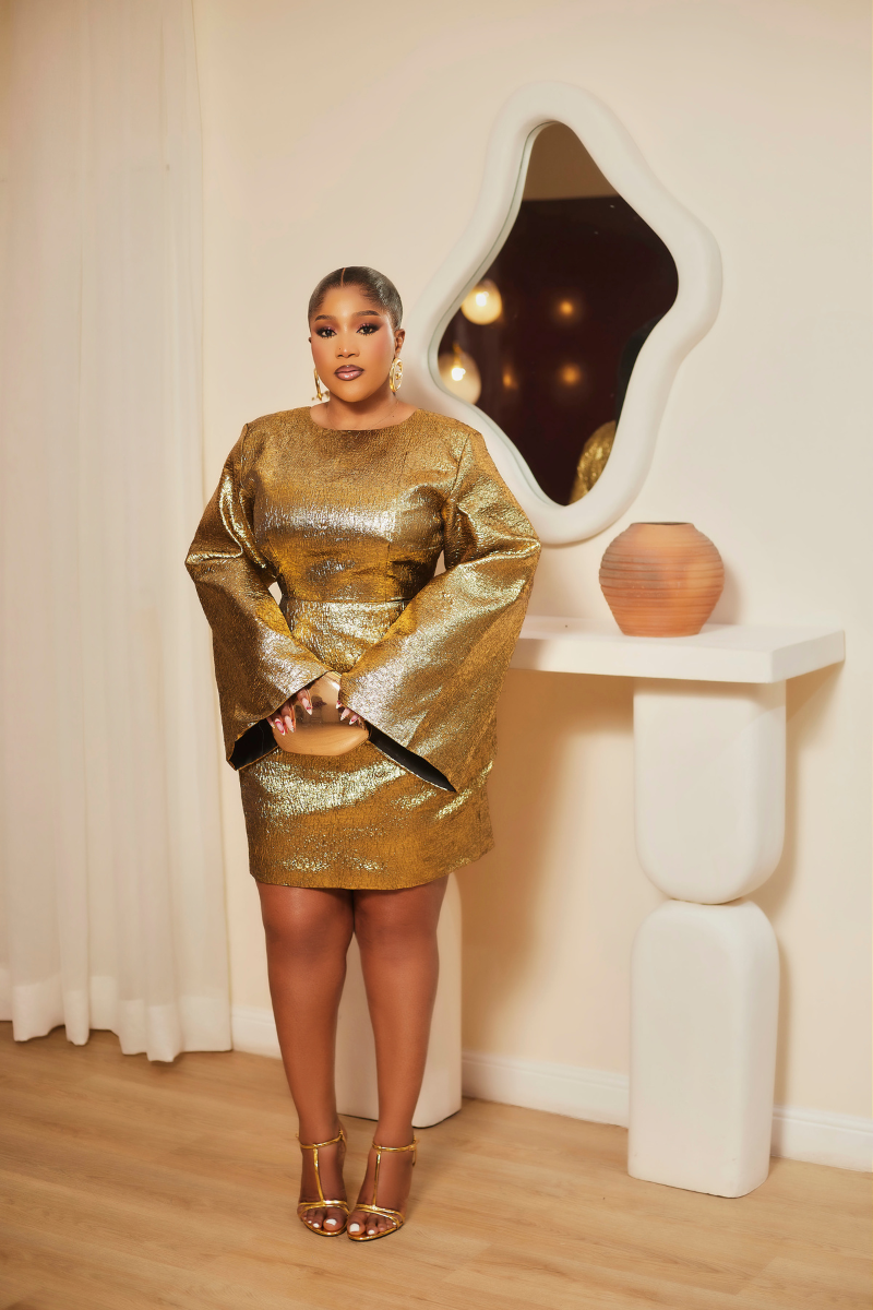 Azure Metallic Gold Mini Dress