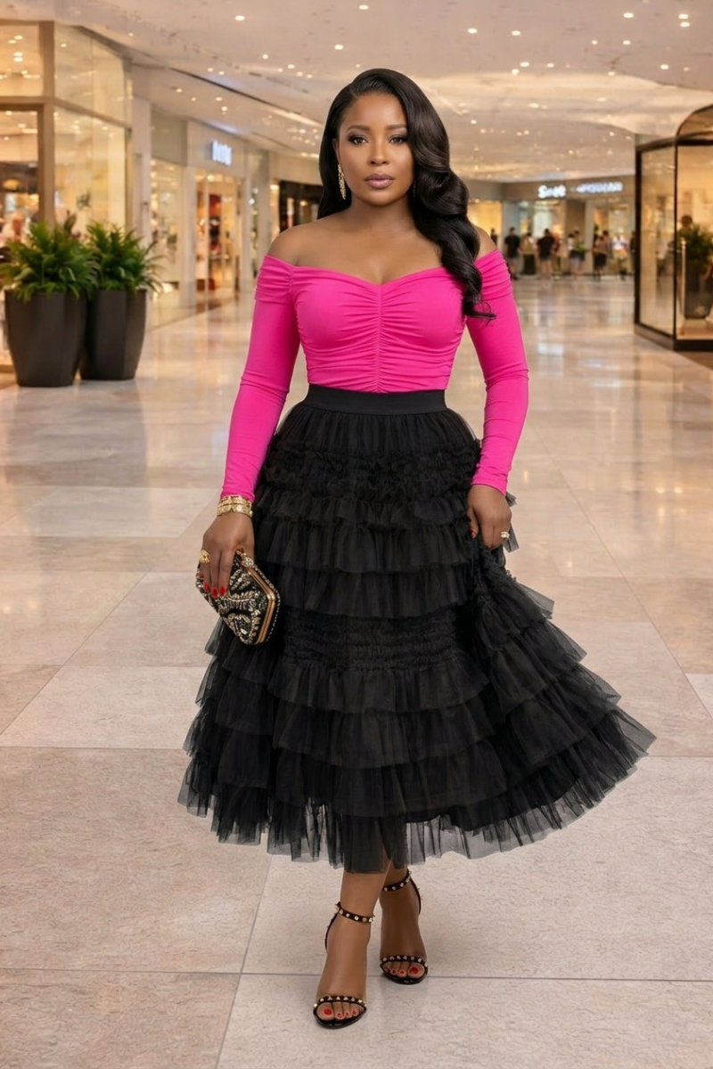 Tulle Tiered Midi Skirt
