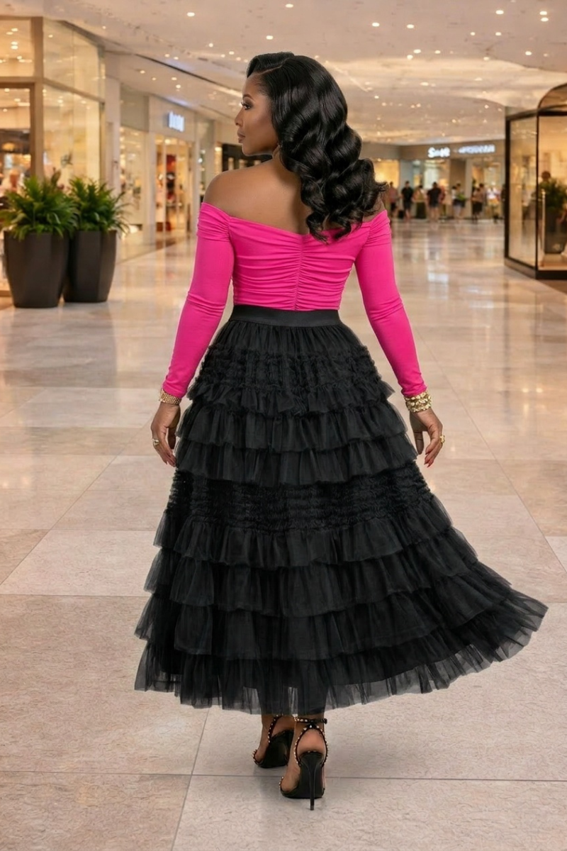 Tulle Tiered Midi Skirt