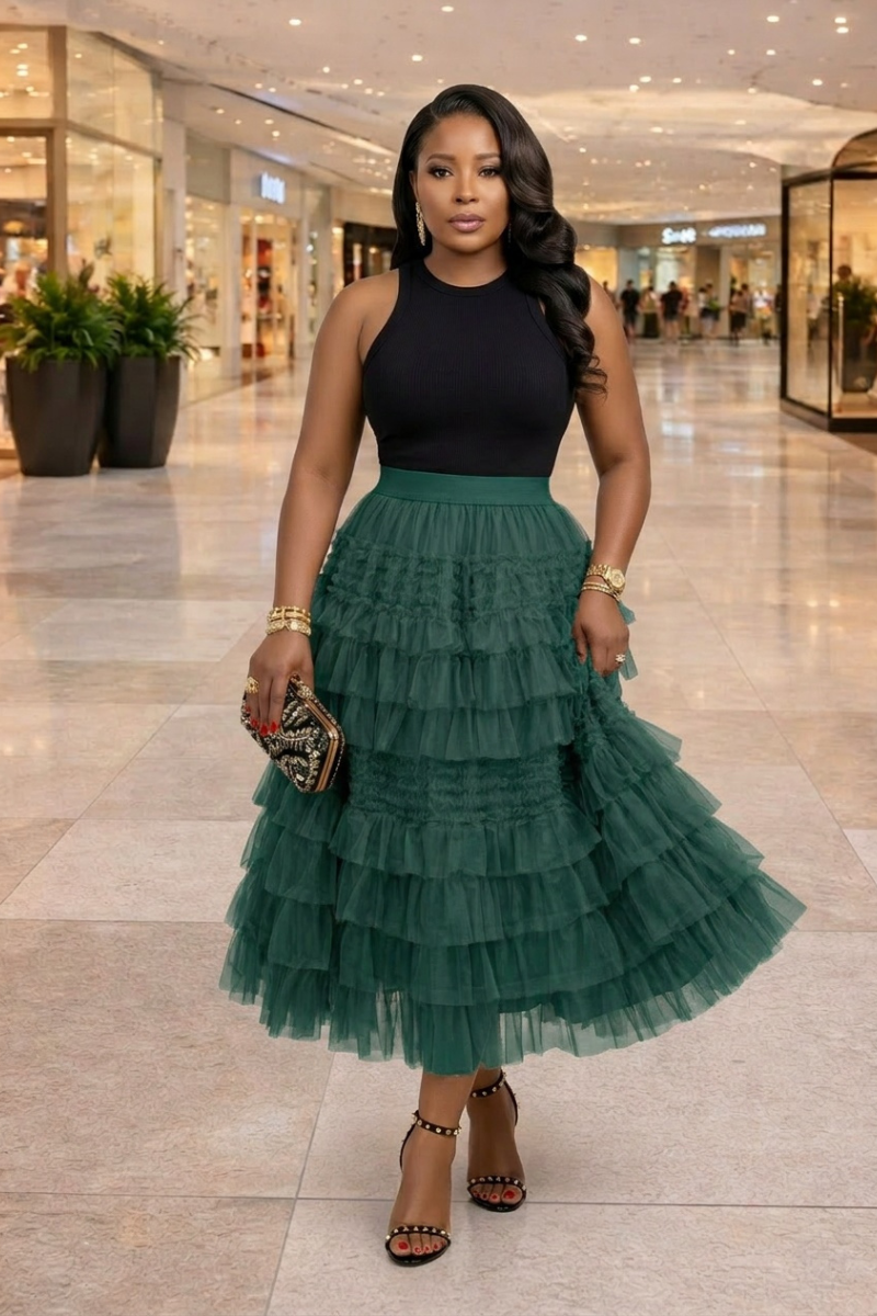 Tulle Tiered Midi Skirt