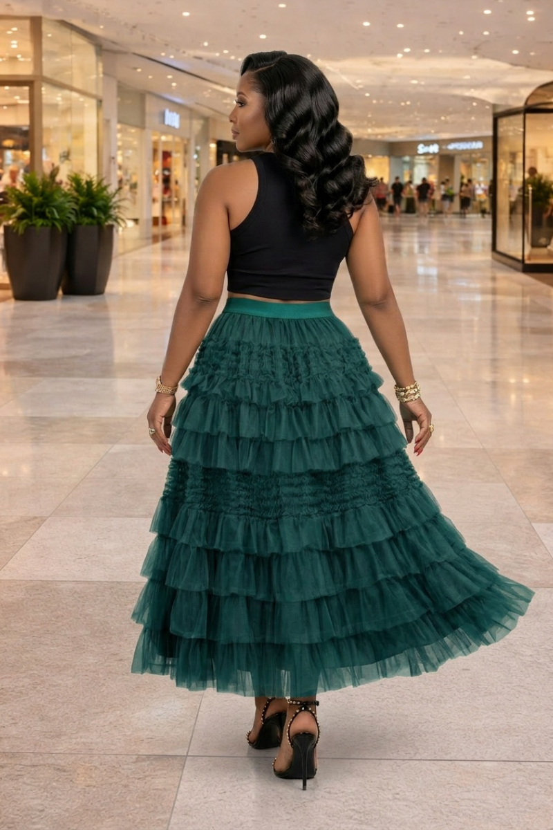 Tulle Tiered Midi Skirt