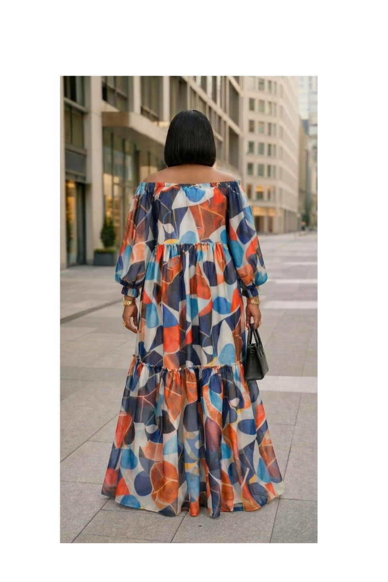 Abstract Print Off-Shoulder Maxi Dress