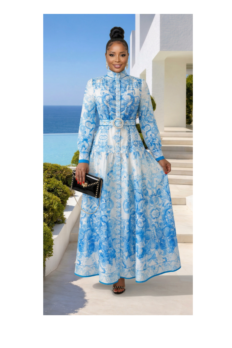 Blue Elegance Sheer Maxi Dress