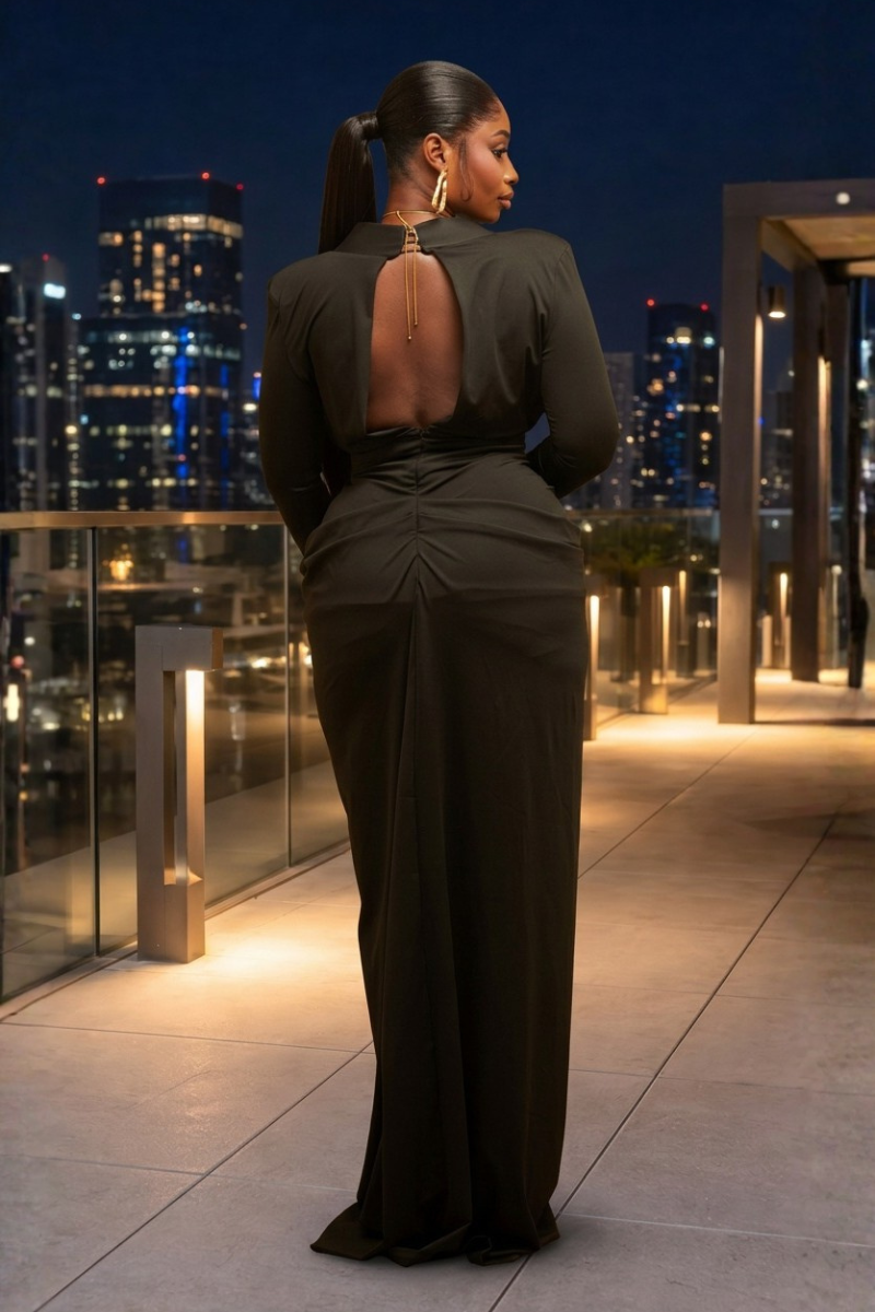 Noir Goddess Embellished Maxi Dress