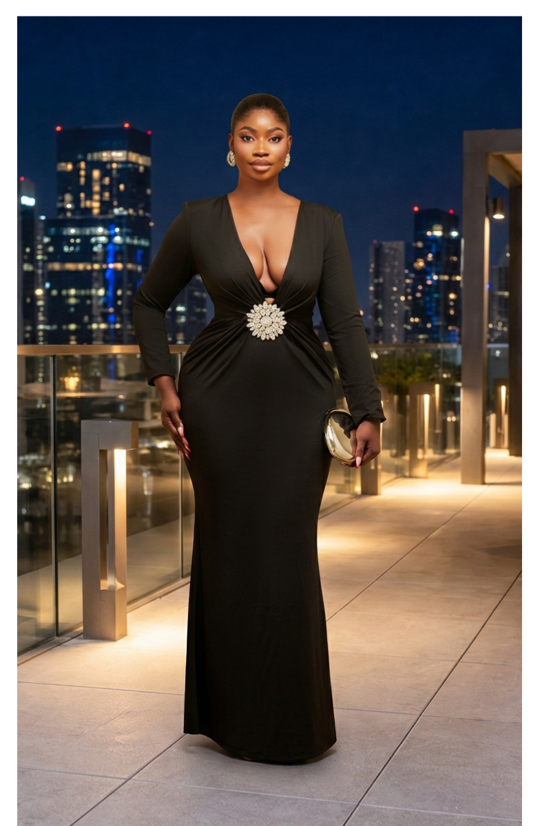 Mira Midnight Glam Deep-V Maxi Dress