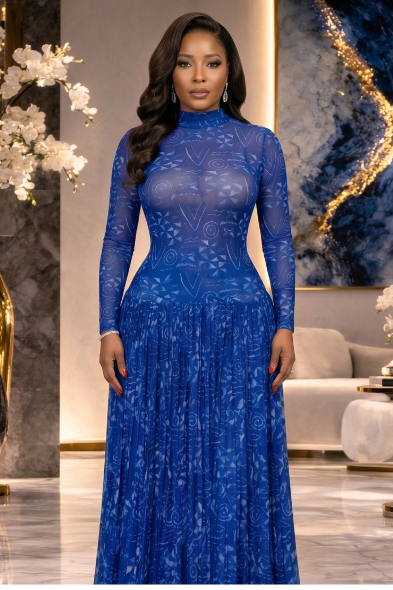 Zuri Mesh Pleated Maxi Dress
