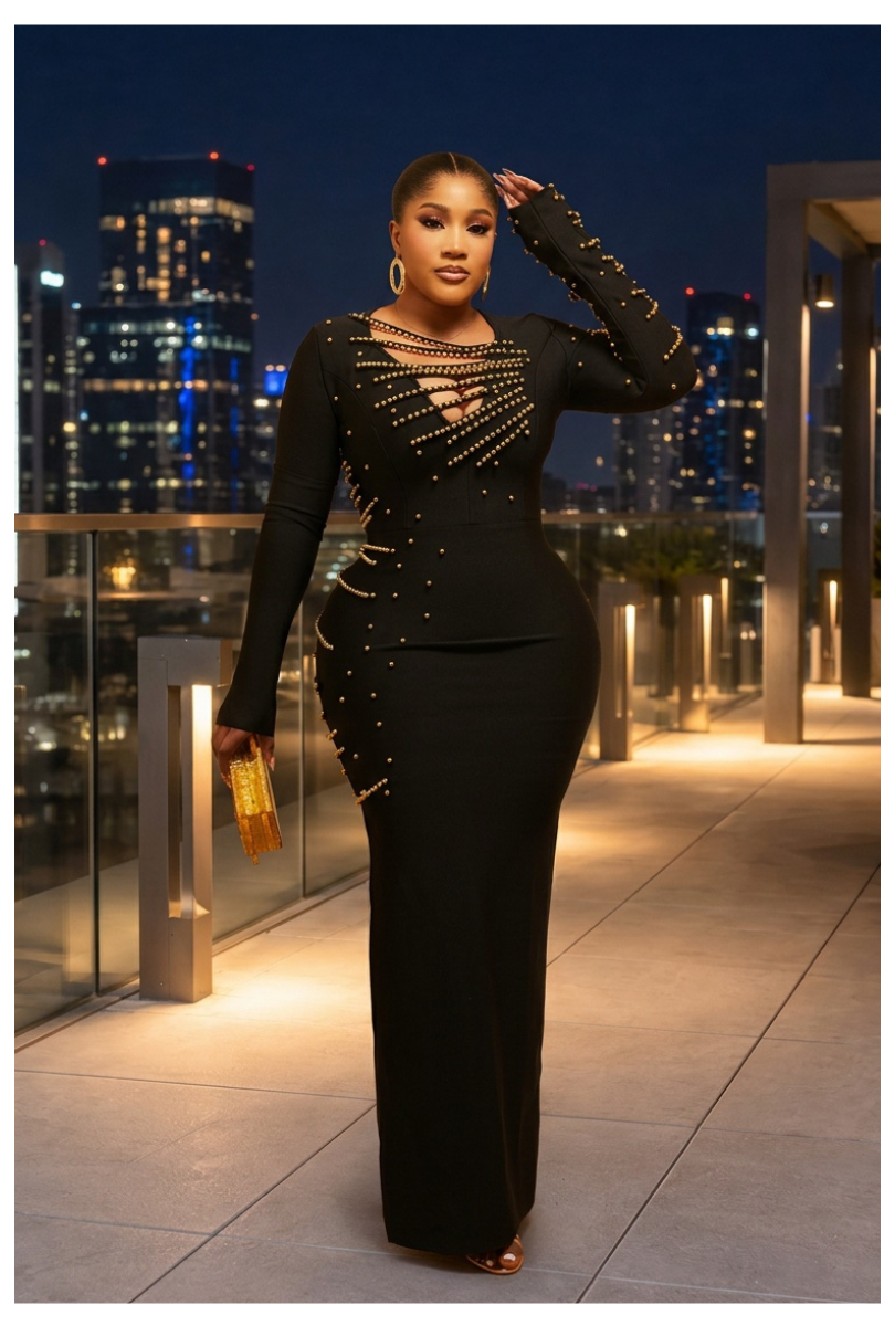 Midnight Gold Embellished Maxi Dress