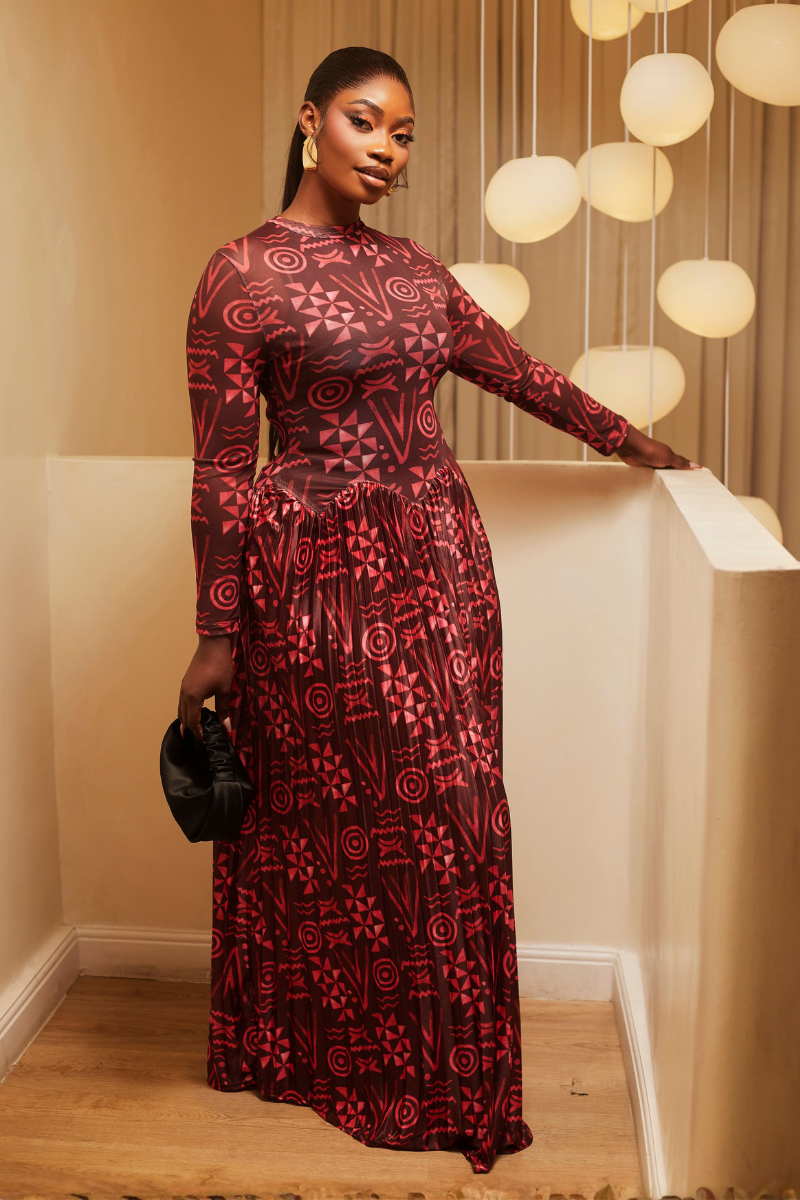 Zuri Tribal Pleated Maxi Dress