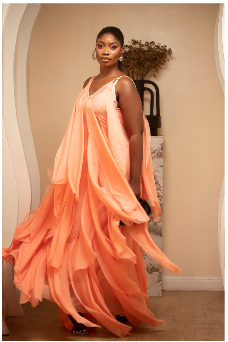 Malaika Peach Ruffle Maxi Dress