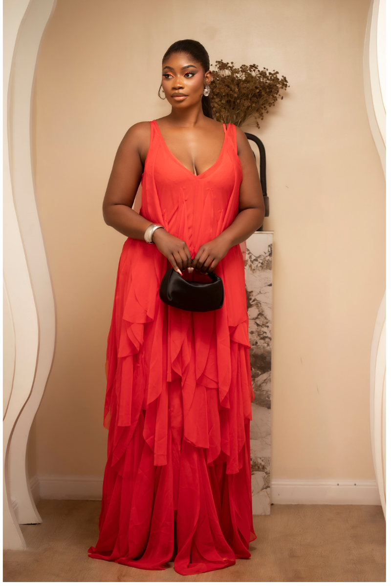 Malaika Red Ruffle Maxi Dress