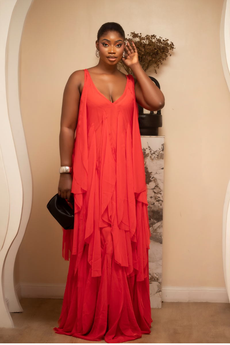 Malaika Red Ruffle Maxi Dress