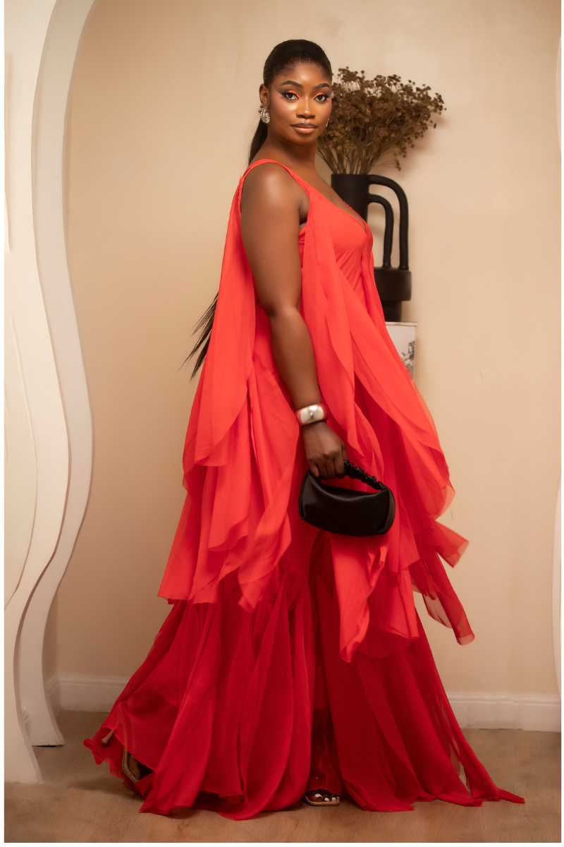 Malaika Red Ruffle Maxi Dress