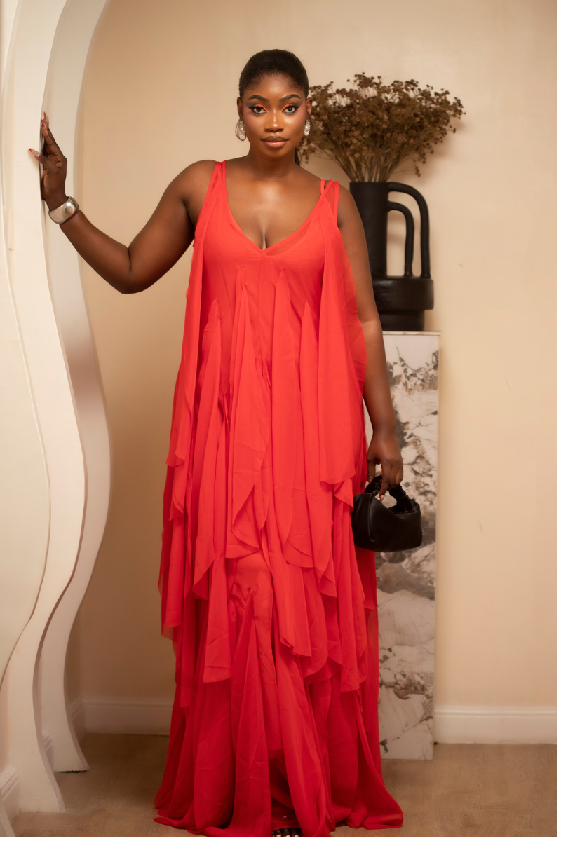 Malaika Red Ruffle Maxi Dress