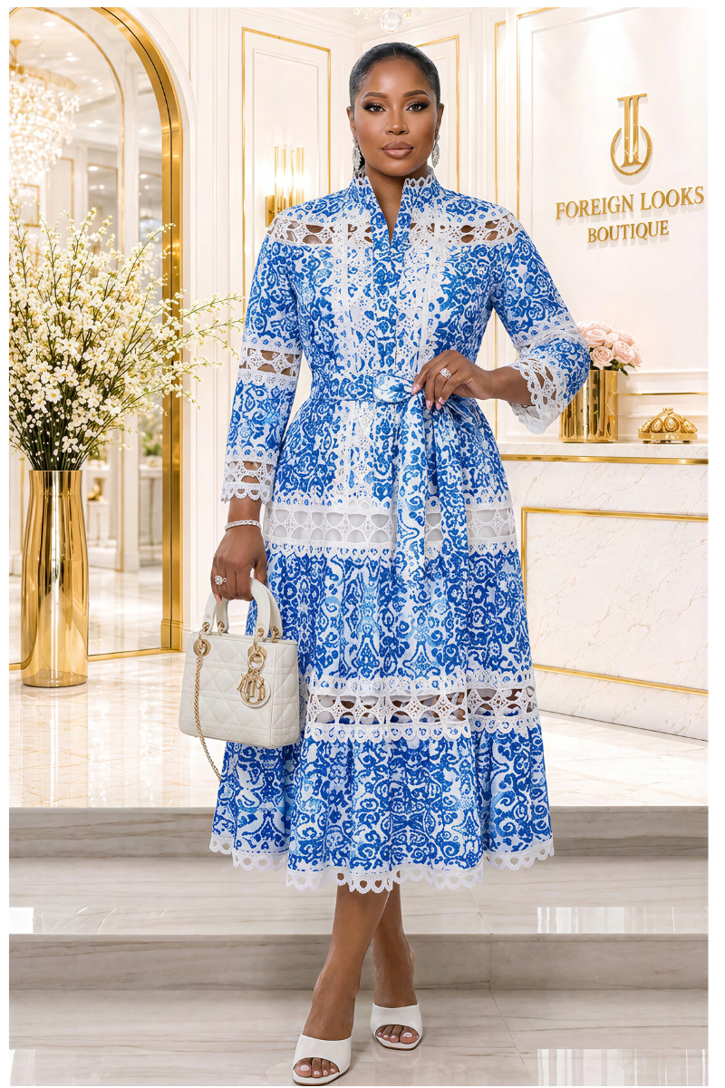 Royal Azure Lace Midi Dress