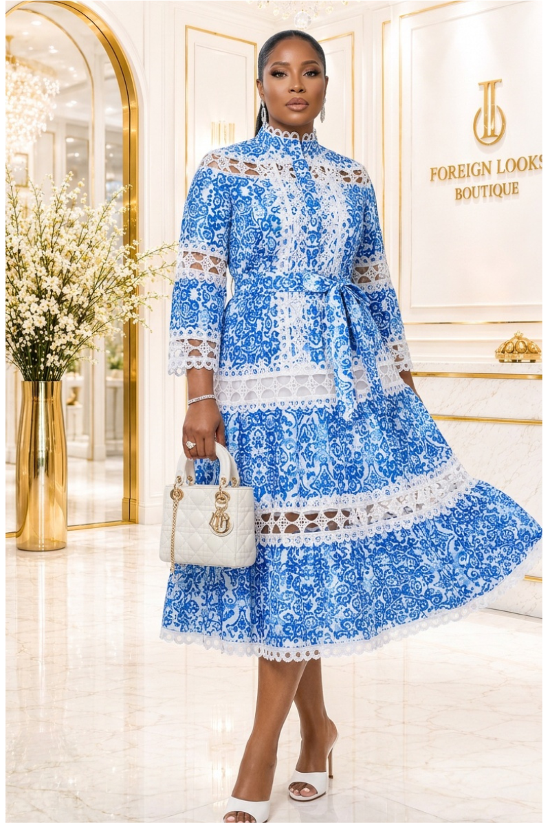 Royal Azure Lace Midi Dress