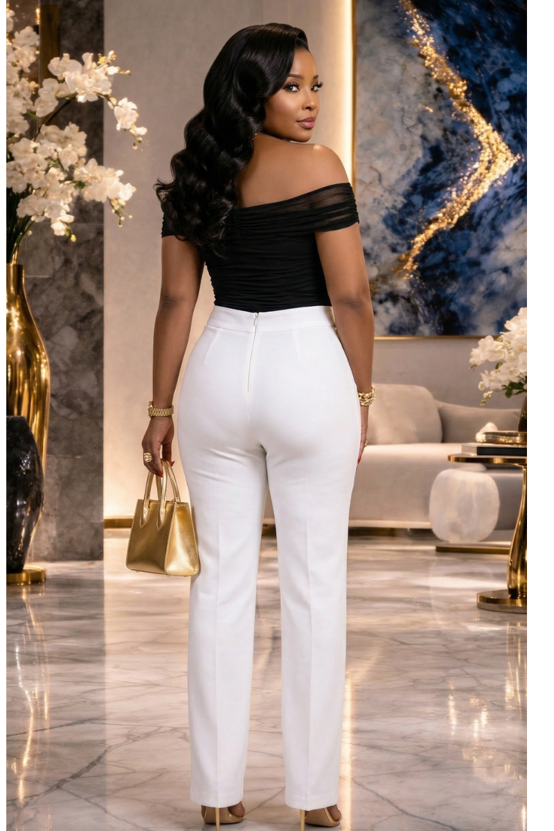 Sophia High-Waist Tailored Pants – White