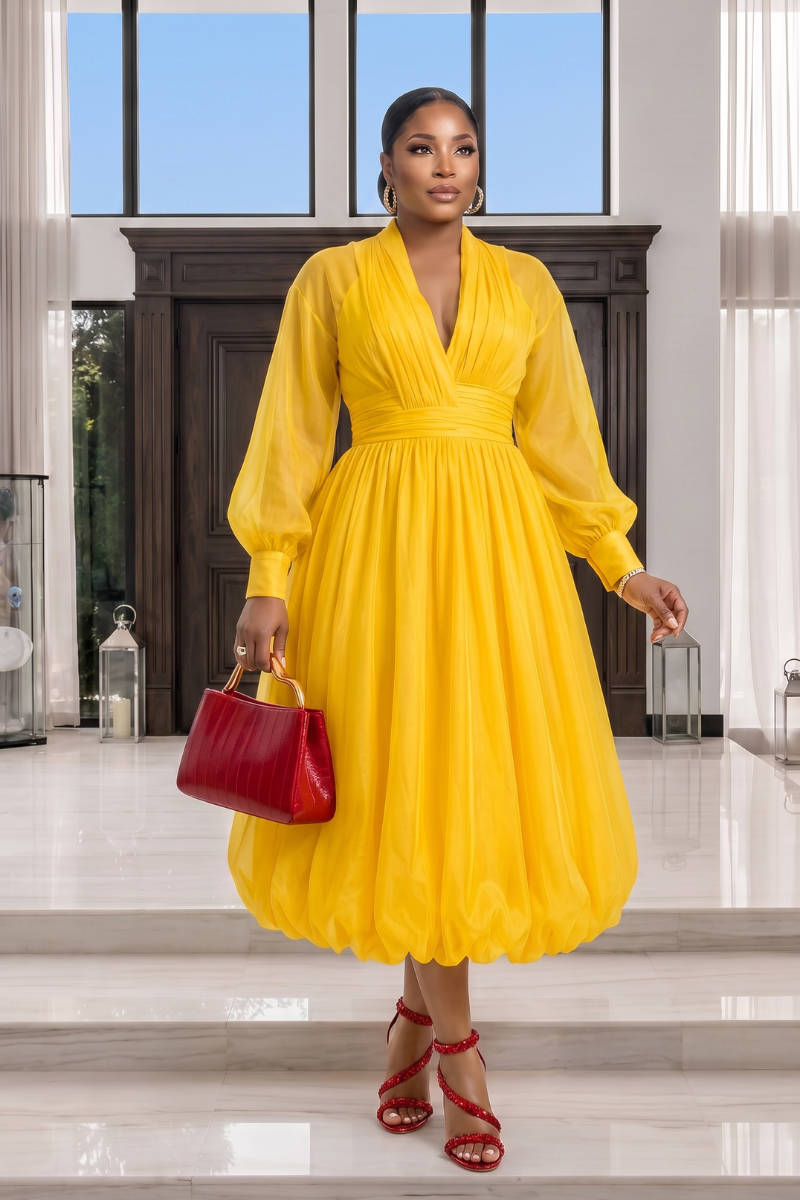 Bella Yellow Luxe Bubble Midi Dress 💛