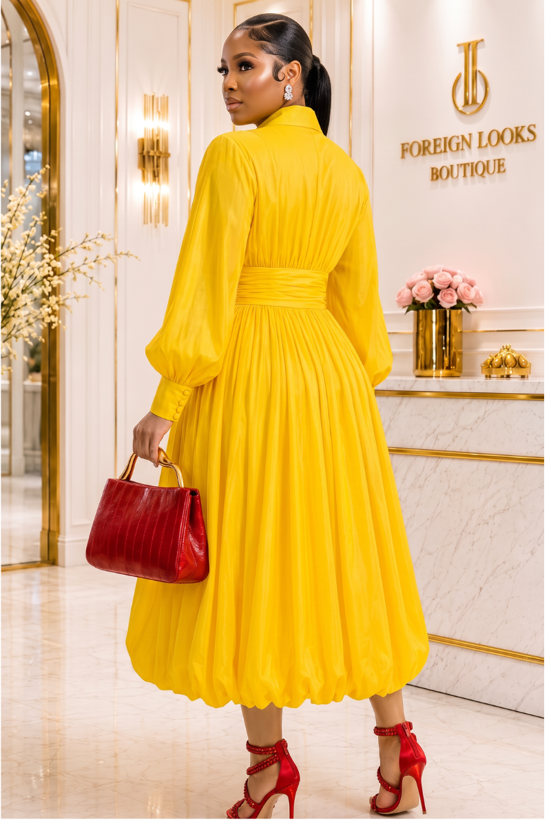 Bella Yellow Luxe Bubble Midi Dress 💛