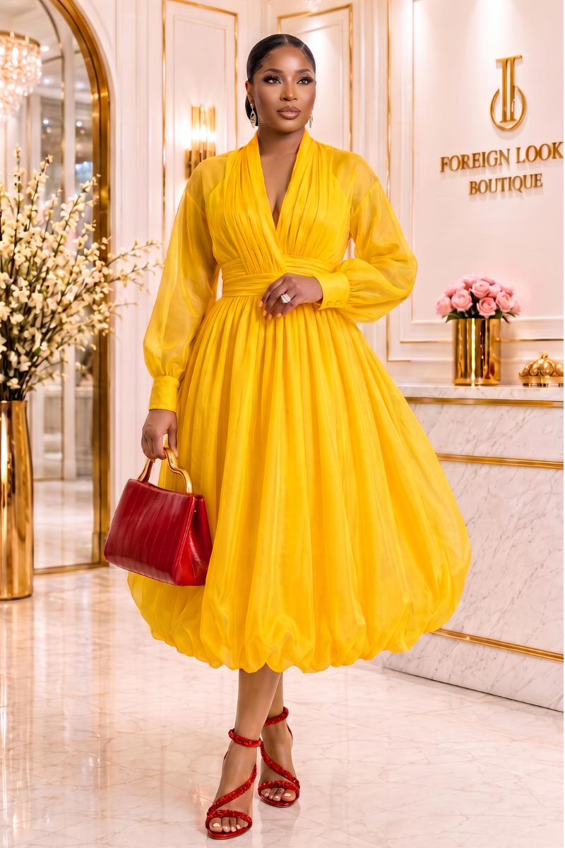 Bella Yellow Luxe Bubble Midi Dress 💛