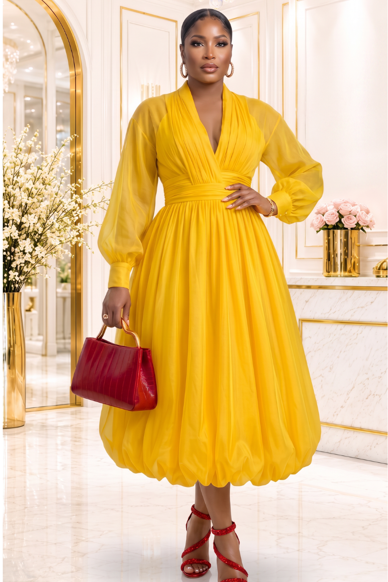 Bella Yellow Luxe Bubble Midi Dress 💛