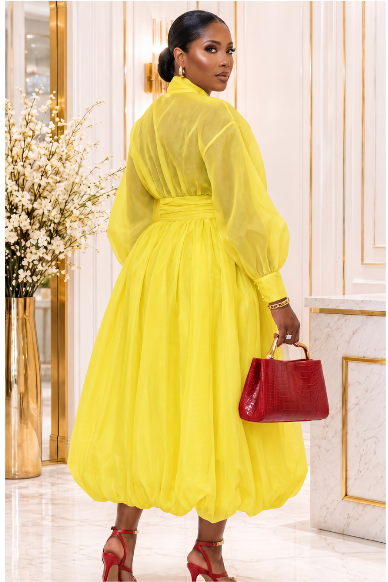 Bella Yellow Luxe Bubble Midi Dress 💛