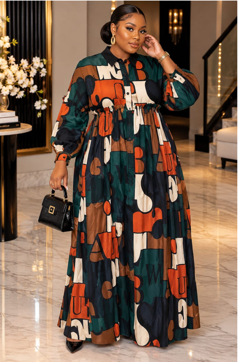 MABELLA ABSTRACT LUXE MAXI DRESS