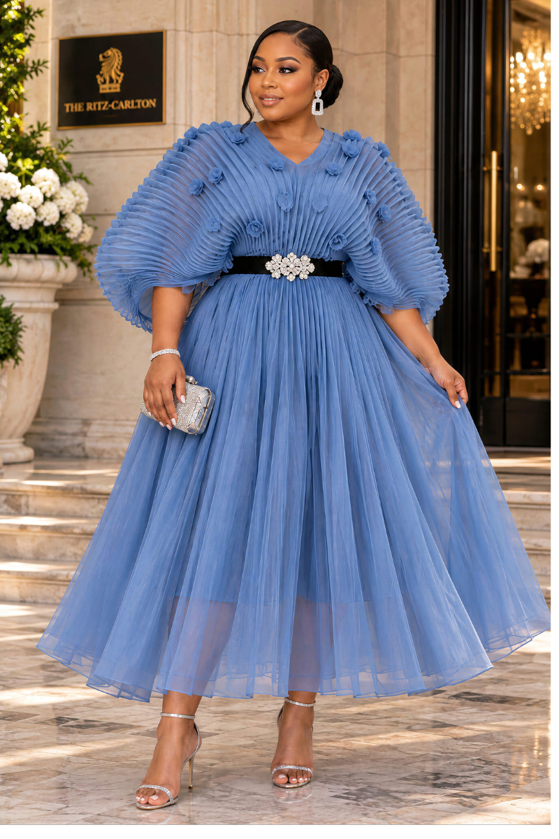 ZAHARA FLORAL PLEATED MIDI DRESS