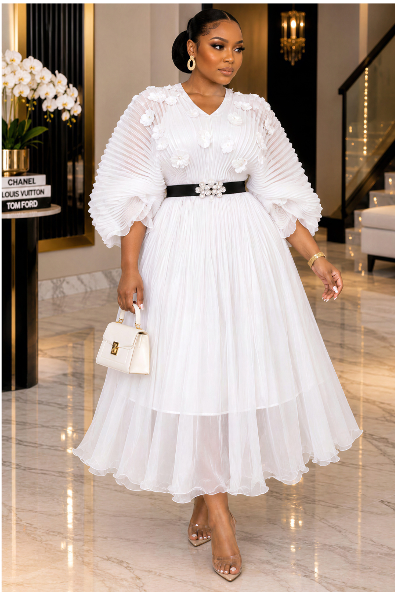 ZAHARA FLORAL PLEATED MIDI DRESS