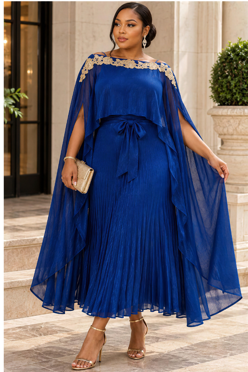 KADIATU LUXE CAPE PLEATED MAXI DRESS