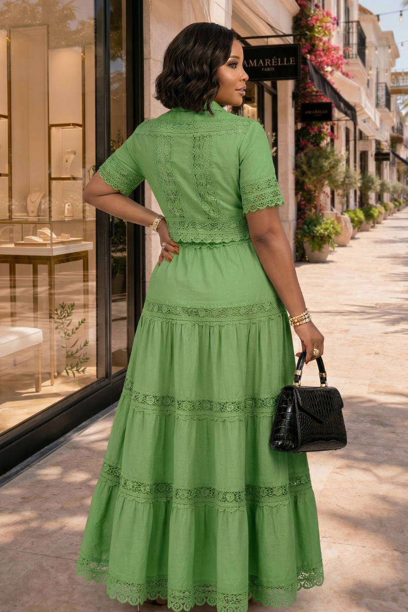 Emerald Bloom Lace Skirt Set