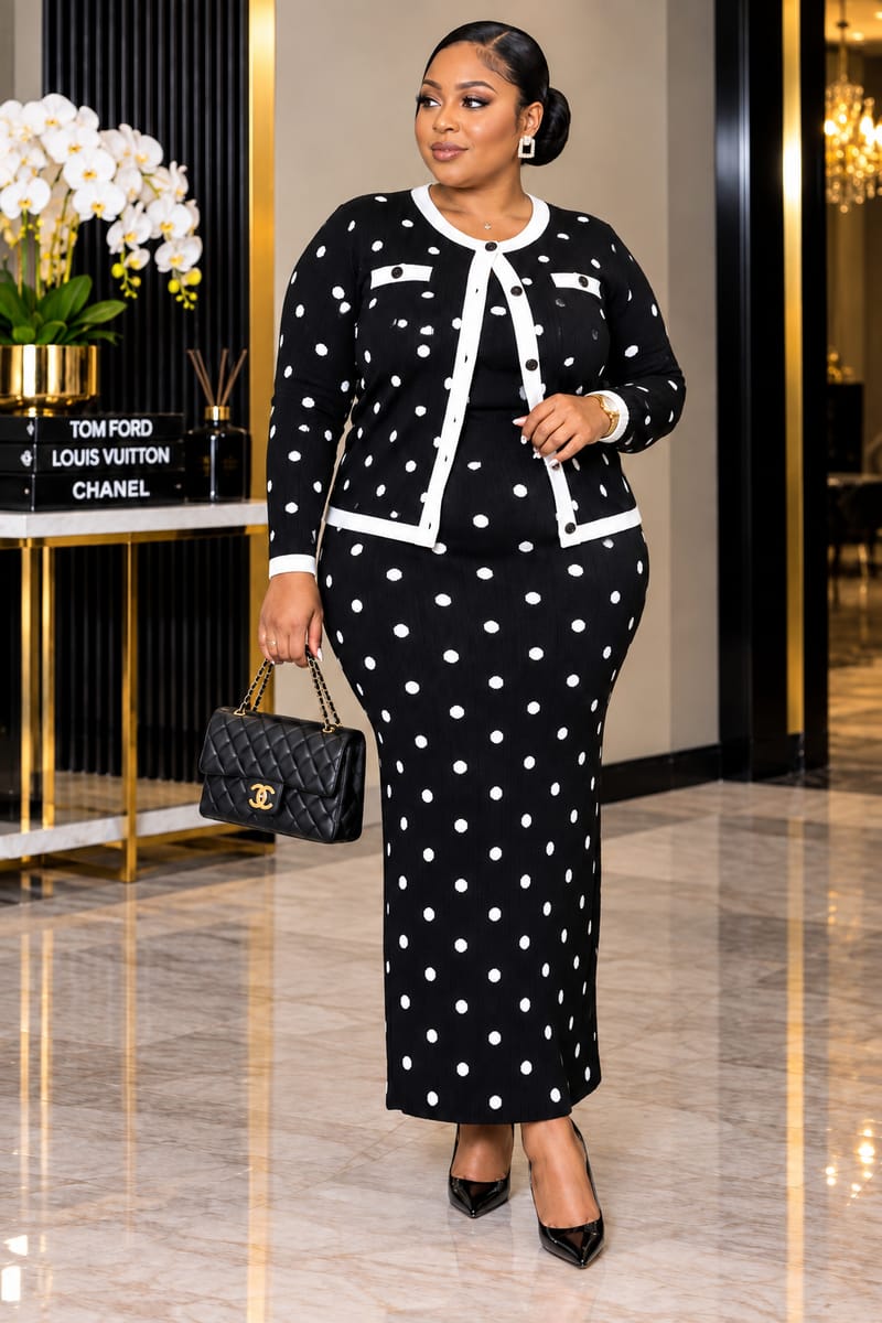 MONIQUE LUXE POLKA DOT SKIRT SET