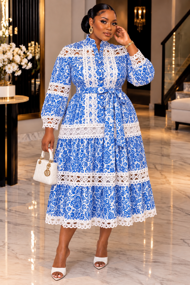 Royal Azure Lace Midi Dress